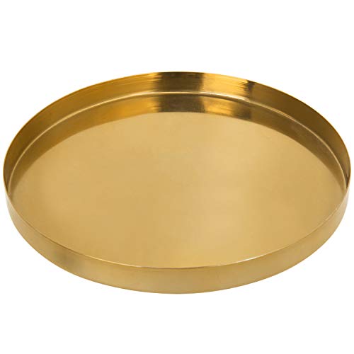 Mygift Brushed Brass Metal Decorative Tray, 11 Inch Round Serving Tray - Handcrafted In India #TOP1