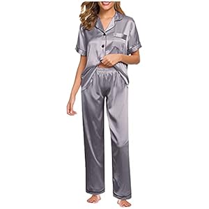 LIANGFANG Dames nachthemd pyjamaset nachtkleding dames lingerie badjas set sexy nieuw sexy ondergoed pak zijdesatijn dames korte mouwen top en broek losse pyjamasets