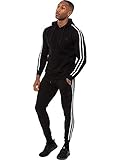 Enzo Mens Full Tracksuit Set Striped Pullover Hoodie Casual Hoody Top Fleece Joggers Gym Jogging Bottoms (Black, L, l) - Image 1