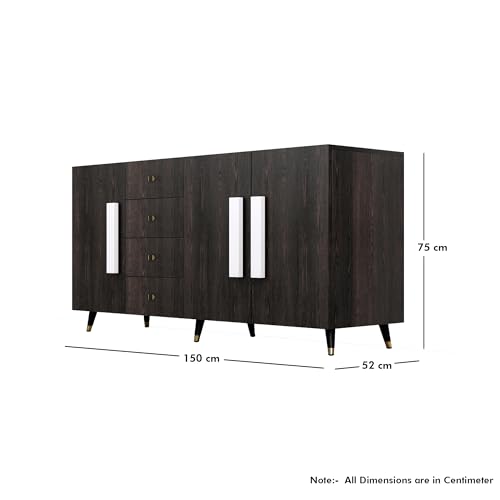 Image of Bniture Storage Cabinet Wooden for Living Room Sideboard with 4 Drawer and 3 Door | Multipurpose Storage Organizer Chest of Drawer Cabinet for Home Hallway Drawing Room Bedroom Kitchen | Flower Wenge