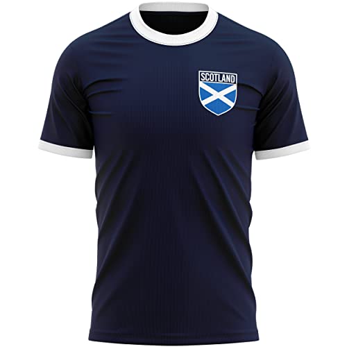 Camiseta con insignia de Escocia, camiseta de partidarios de Escocia, regalos con la bandera de fútbol escocesa para él, apoyo a Escocia en fútbol, rugby y cricket, azul marino/blanco, XL