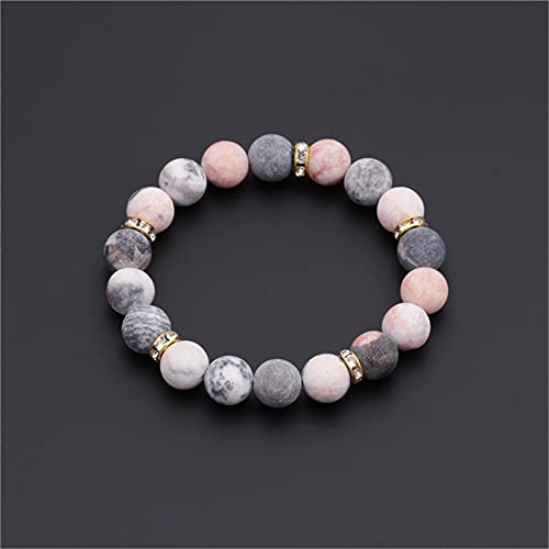 Anti-anxiety Bracelet for Men and Women, 10mm Zebra Jasper Aromatherapy Diffuser Bracelet, Stress Relief Yoga Beads, Yoga Chakra Meditation Bracelet, Quartz Crystals Healing Stoneï¼ŒRelaxation Gift (Pink Zebra Jasper 10mm)