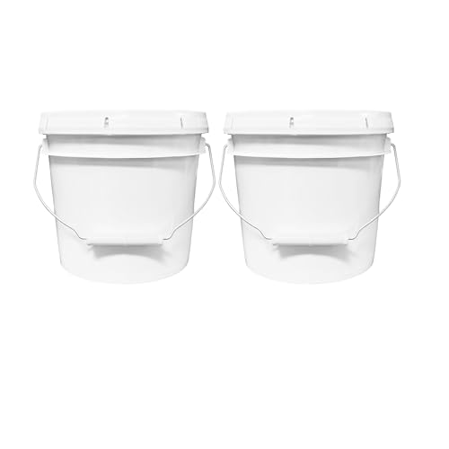 MKS Plastics 1-Gallon Bucket with Airtight Lid Made in USA Food Grade BPA Free Plastic Heavy Duty Multi-Use Metal Handle with Grip Stackable Storage White 2 Pack