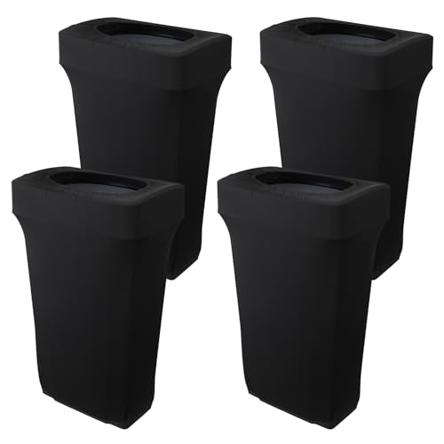 Image of BSTKEY 23 Gallon Stretch Spandex Trash Can Cover, 4 Pack Outdoor Fitted Waste Container Cover Rectangular Garbage Can Covers for Wedding Party Commercial Fundraiser Decor, Without Trash Can (Black)