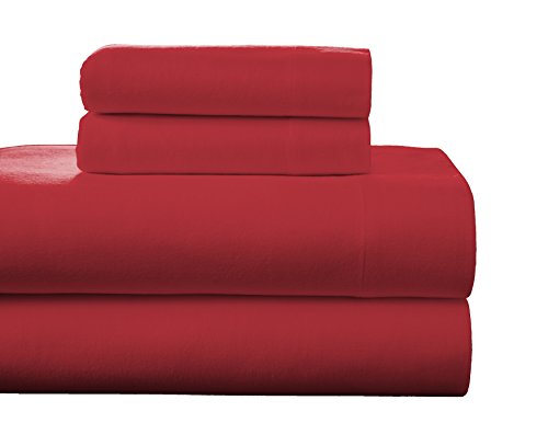 Pointehaven Flannel Deep Pocket Set with Oversized Flat Sheet, Twin, Rococco Red