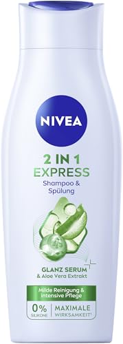 NIVEA Shampoo e balsamo 2 in 1 Express (400 ml), cura intensiva dei capelli con aloe vera e siero lucido, shampoo per capelli e balsamo per una cura rapida e semplice