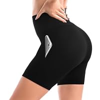 Leafigure High Waisted Cycling Shorts Women with Pockets Black LXL