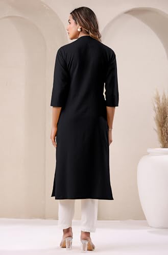 Image of Janasya Women's Cotton Solid Straight Kurta