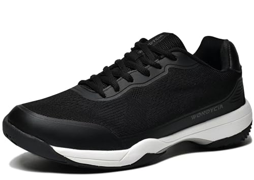 WONDYCIA Mens Hard Court Tennis Shoes Carbon Fiber Midfoot Plate for Stability Anti-Slip TPU Outsole Breathable Mesh Upper Black 10.5