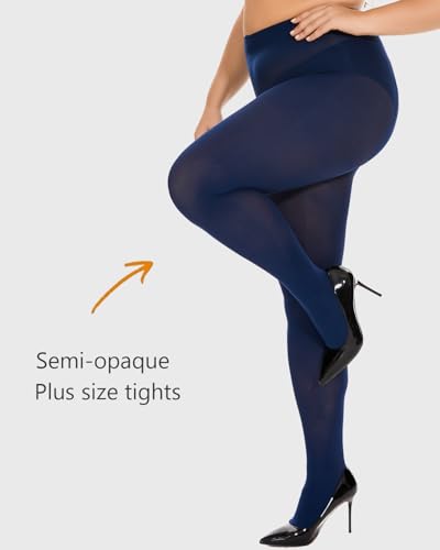 Image of DUCMODA Plus Size Tights for Women, Ultra Soft Solid Color Semi-Opaque Pantyhose, Nylon High Waist Stockings 1X 2X 3X 4X
