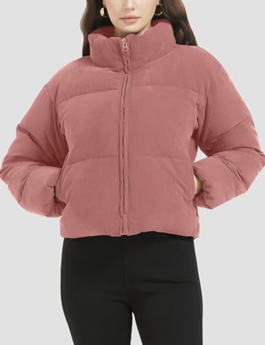 Flygo Women's Pink Cropped Corduroy Puffer Jacket - Cozy, Trendy Winter Essential (Medium) - Image 2