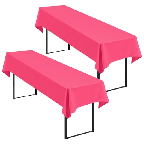 Showgeous 2 Stück Biertisch Tischdecke universal für 50cm u.70cm Biertische Hussen für Biertisch Biertischhussen Bierzeltgarnitur Rechteckige Tischdecken Waschbar 100x250cm(Heißes Rosa)