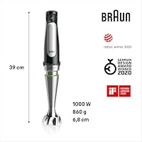 Braun MultiQuick 7 - Stabmixer mit SplashControl-Technologie, ActiveBlade System, Präzise Geschwindigkeitsregelung, 500 ml Zerkleinerer, Schneebesen, 600 mL Becher, 1000W, Schwarz (MQ7035X) – Ansicht 3