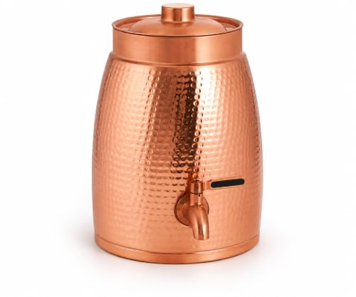 270 Oz Pure Copper Heavy Gauge Copper Water Dispenser with Cleaning Brush - Storage Water Tank with Tap Water Pot with Added Health Benefits of Copper