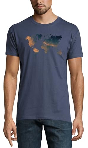 T-shirt espace et carte du monde en coton pour look décontracté homme