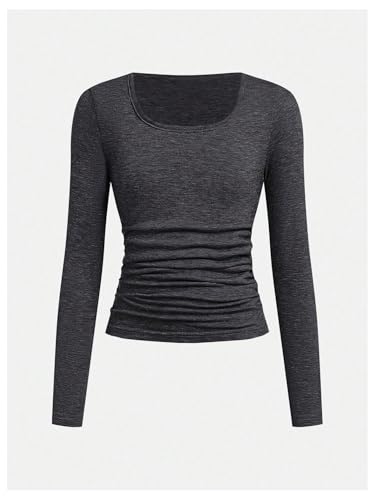 Floerns Girl's Casual 2 Pcs Long Sleeve T Shirts Ruched Knitted Basic Tee Shirts4