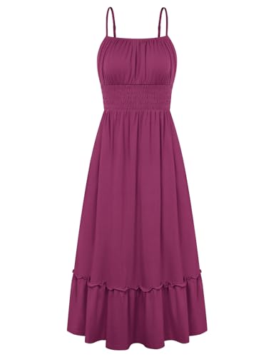 Image of GRACE KARIN Women's Summer Maxi Dress 2026,Smocked Ruched Bust Sundress with Adjustable Straps & Pockets-Beach Vacation Dress