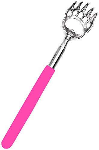 Back Scratcher, Bear Claw Telescopic Back Massager Tool with Soft Rubber Handles, Extendable Telescope Backscratcher Eliminating Back Itching for Both Human and Pets, Pink