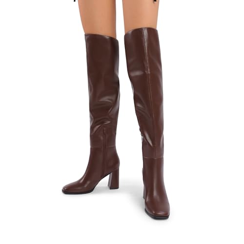 Image of DREAM PAIRS Women's Tall Over the Knee Boots Thigh High Fall Block Chunky Heeled Knee High Long Boots with Fashion Square Toe and Side Zipper