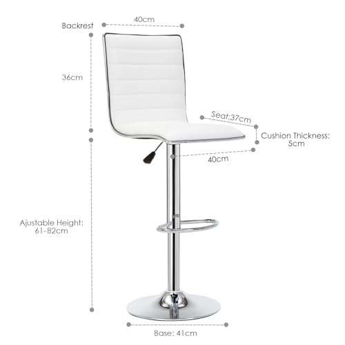 IntimaTe WM Heart Barhocker 2er Set Höhenverstellbarer Barhocker mit Rückenlehne und Fußstütze Drehbarer Barstuhl 2er Set Küchenhocker 36 x 40 x 116cm (Weiß)