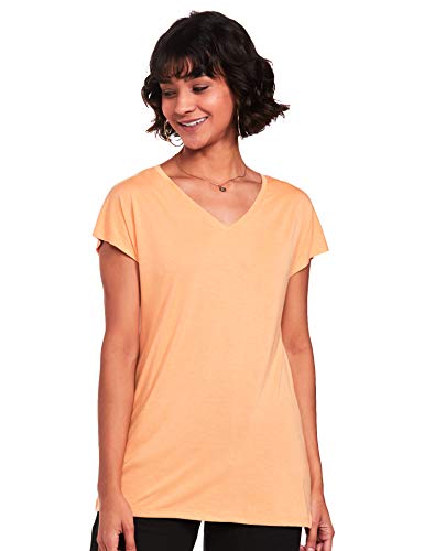 Image of Marks & Spencer Womens Solid Polyester Blend V-Neck Relaxed Fit T Shirt