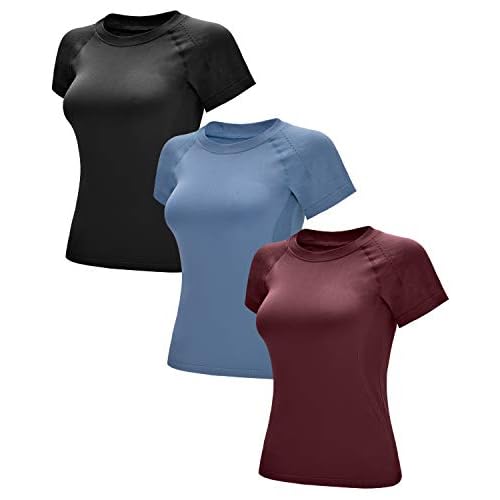 RUNNING GIRL Seamless Workout Shirts for Women,Short Sleeve T-Shirt Stretch Tees Quick Dry Gym Athletic Tops