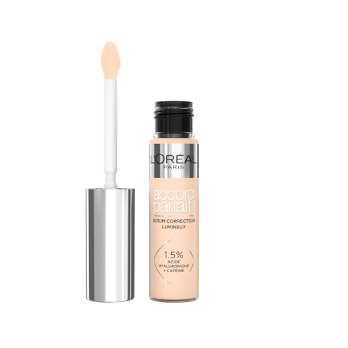 L'Oréal Paris Correttore in Siero Liquido, Formula con Acido Ialuronico e Caffeina, Idratazione 24H, Finish Luminoso, Accord Parfait, Tonalità: 1R Rosa, 11 ml