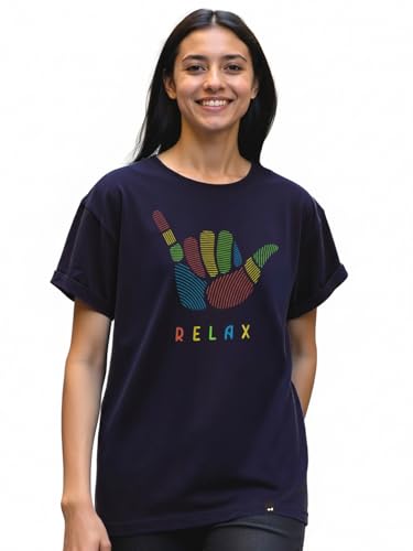 Image of Bewakoof Women's Typography 100% Cotton T-Shirt - Boyfriend Fit, Round Neck, Half Sleeves