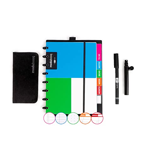 MODUBOOQ organizer, block - Cuaderno inteligente modular reutilizable A5 - Cuaderno con pestañas y sistema Discbound - 40 páginas modulares con tecnología duratech3 - Lavable y escribe como el papel