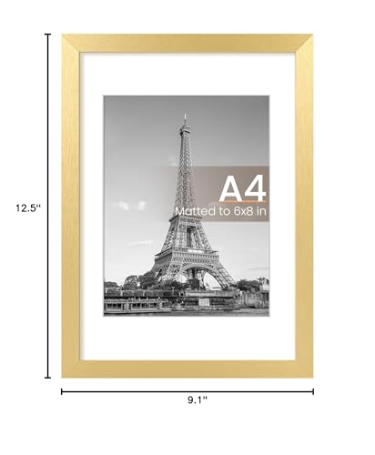 Image of upsimples A4 Picture Frame, Display Pictures 6x8 with Mat or 8.3 x 11.7 Without, Wall Hanging Photo Frames, Gold, 1 Pack