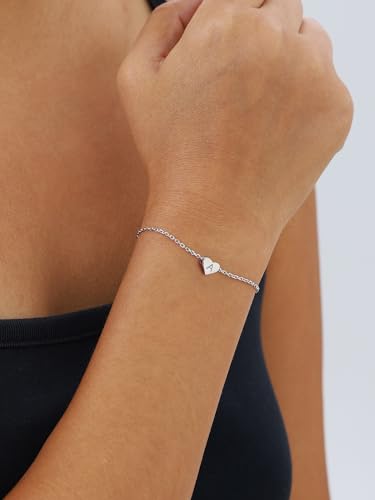 ChicSilver Personalized Heart Initial Bracelet, 925 Sterling Silver Letter Bracelet Fashion Dainty Heart Charm Bracelet for Women(with Gift Box)2