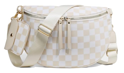 Image of 2 Pcs Checkered Crossbody Bags for Women Bum Bag Checkered Cross Body Sling Backpack Hobo Satchels Shoulder Wallet Purses