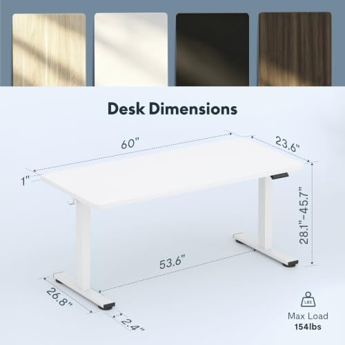 Image of FLEXISPOT 60 inchx24 inch Electric Standing Desk, White