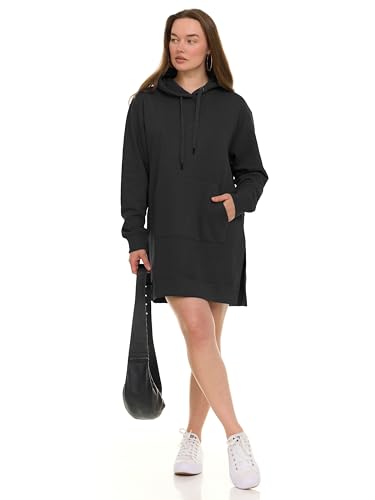 Hoodie Dress for Women – Trendy Pullover Long Fleece Oversized Sweatshirt Dresses for Women 2025 with Pockets, Split Hem Black