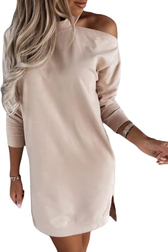 Robe décontractée à capuche et poches en coton pour femme avec capuche en automne et hiver, Robe beige, Medium Cover