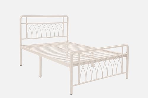 Image of Jexx Metal Extra Single Size Bed Without Storage | Wrought Iron Single Bed with Headboard & Footboard| Sturdy Powder Coated Platform Cot for Bedroom (Jexx Ivory)