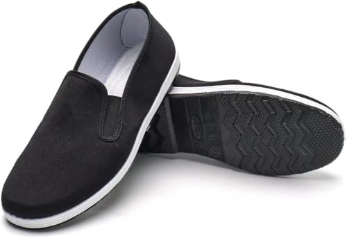 Image of Kung Fu Shoes for Men and Women, Tai Chi Martial Arts Canvas Slip-On Shoes Traditional Chinese Old Beijing Style with Flexible Textured Rubber Sole for Training, Walking and Everyday Wear