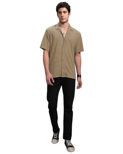 Image of Men's Drop Shoulder Button Collar Tshirt (42, Light Brown)