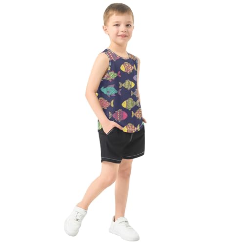 J JOYSAY Cartoon Wave Fish Boys Tank Top Sleeveless Muscle Shirts Quick Dry Sport Workout Active Kids T-Shirts 3-15T4