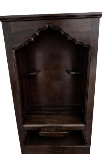 Image of Solid Sheesham Wood Temple for Home & Office /Mandir /God Stand /Pooja Stand /Home Mandap /Mandapam with Cabinet Doors & Multiple Storage /Shelf with Drawers (Walnut TMT, 23x15x57 inch)