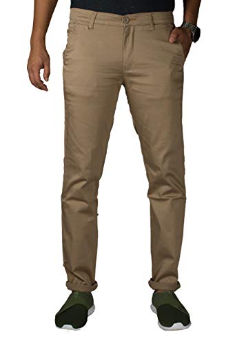Image of 0-DEGREE Men's Regular Fit Cotton Trouser (0DCotPantRaidParent Beige, Black 32)