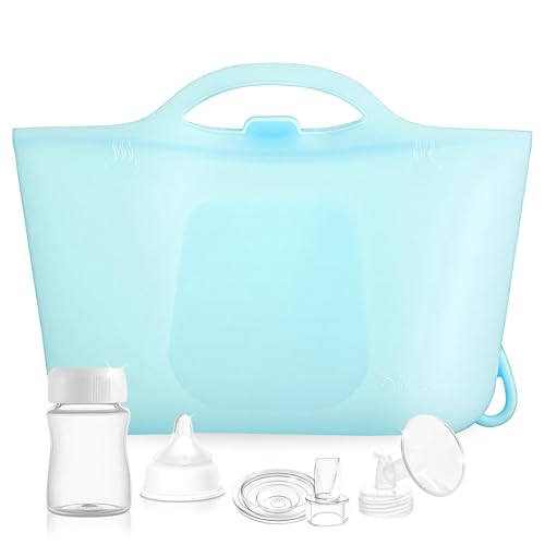 Silicone Travel Bottle Sterilizer Bags | Microwave Steam Sterilizer Bags for Baby Bottles, Breast Pump &amp; Pacifiers, Reusable Steam Sterilizing Bags for Travel and Home Use (Clear Blue)