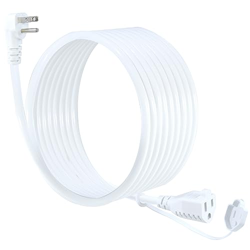 15FT White Outdoor Extension Cord - 16AWG 90-Degree Flat Plug