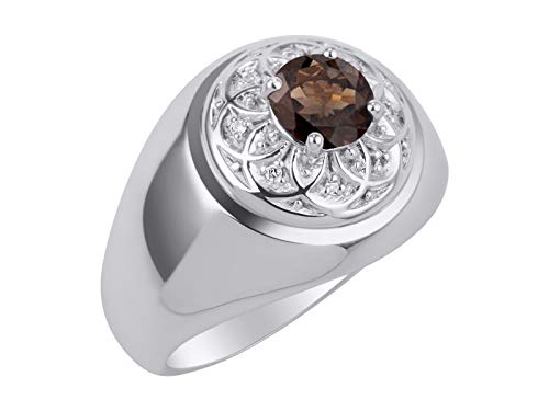 Image of Rylos Men's Designer Gypsy Ring with 7MM Round Gemstone & Diamond - Birthstone Rings in Sizes 8-13 in Sterling Silver