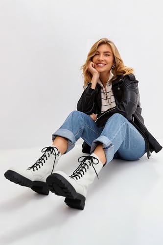 Image of Women Harness Motorcycle Biker Boots Steampunk Combat Boots Chunky Mid Calf Goth Boots Lug Sole Lace up Side Zipper