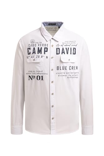 Camp David Herren Langarmhemd mit Klappentaschen und Prints Ivory, L