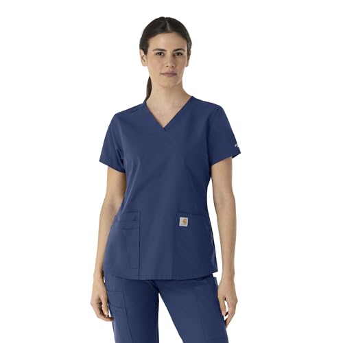 Carhartt Force Essentials Women's V-Neck Scrub Top, Navy, 4XL