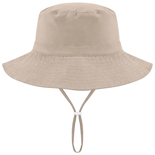 Doitory Sun Hat for Kids Bucket Hats Boys Girls Summer Beach Fishing Safari Hat with UPF 50+ Sun Protective Outdoor Khaki