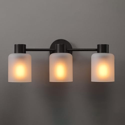 Image of Globe Electric 4-Piece All-in-One Bathroom Set, Matte Black, 3-Light Vanity Light with Frosted Glass Shades, Towel Bar, Toilet Paper Holder, Towel Ring
