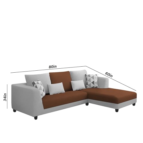 Image of Galib RHS 4 Seater L Shape Sofa Set for Living Room (Brown Grey Fabric) Premium Fabric Sofa